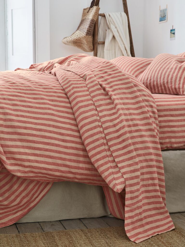 Sandstone Red Striped Linen Blend Flat Sheet