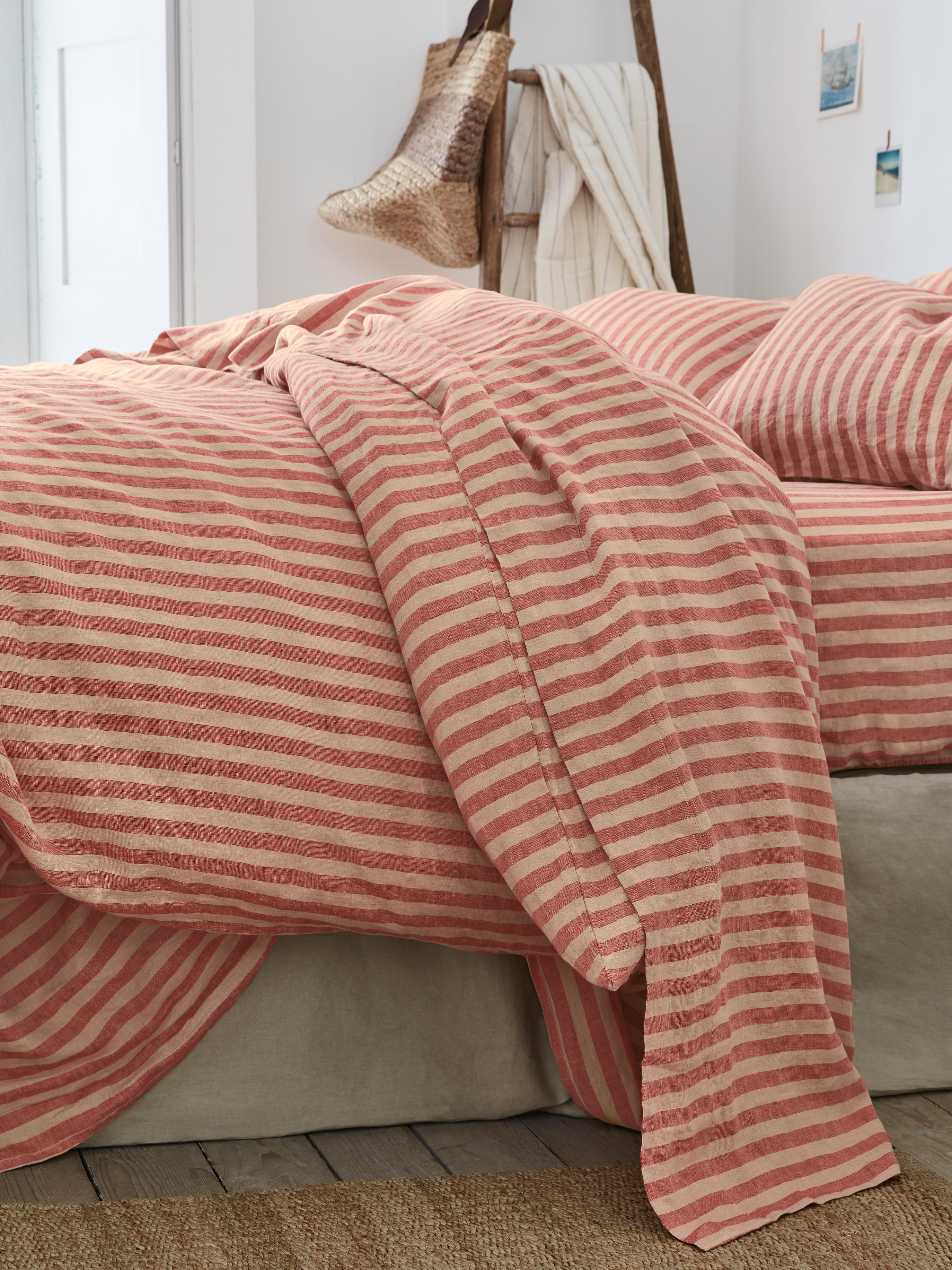 Sandstone Red Striped Linen Blend Flat Sheet
