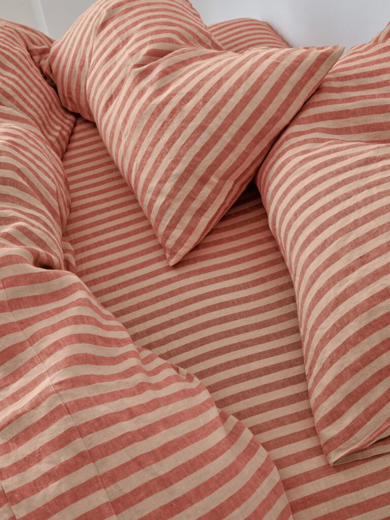Sandstone Red Striped Linen Blend Fitted Sheet