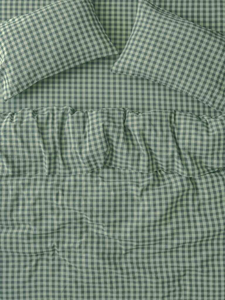 Pine Green Gingham Linen Blend Duvet Cover
