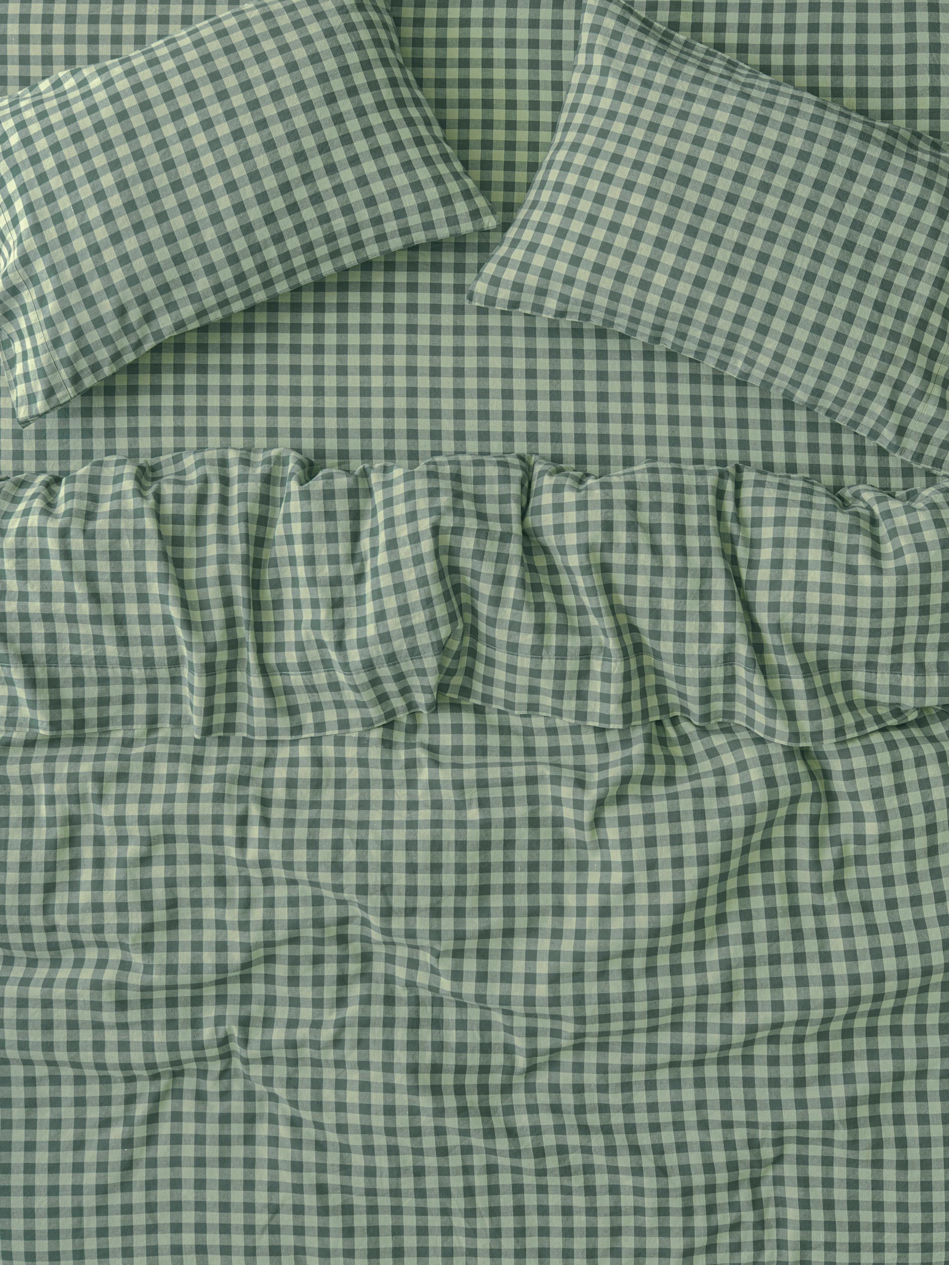 Pine Green Gingham Linen Blend Duvet Cover