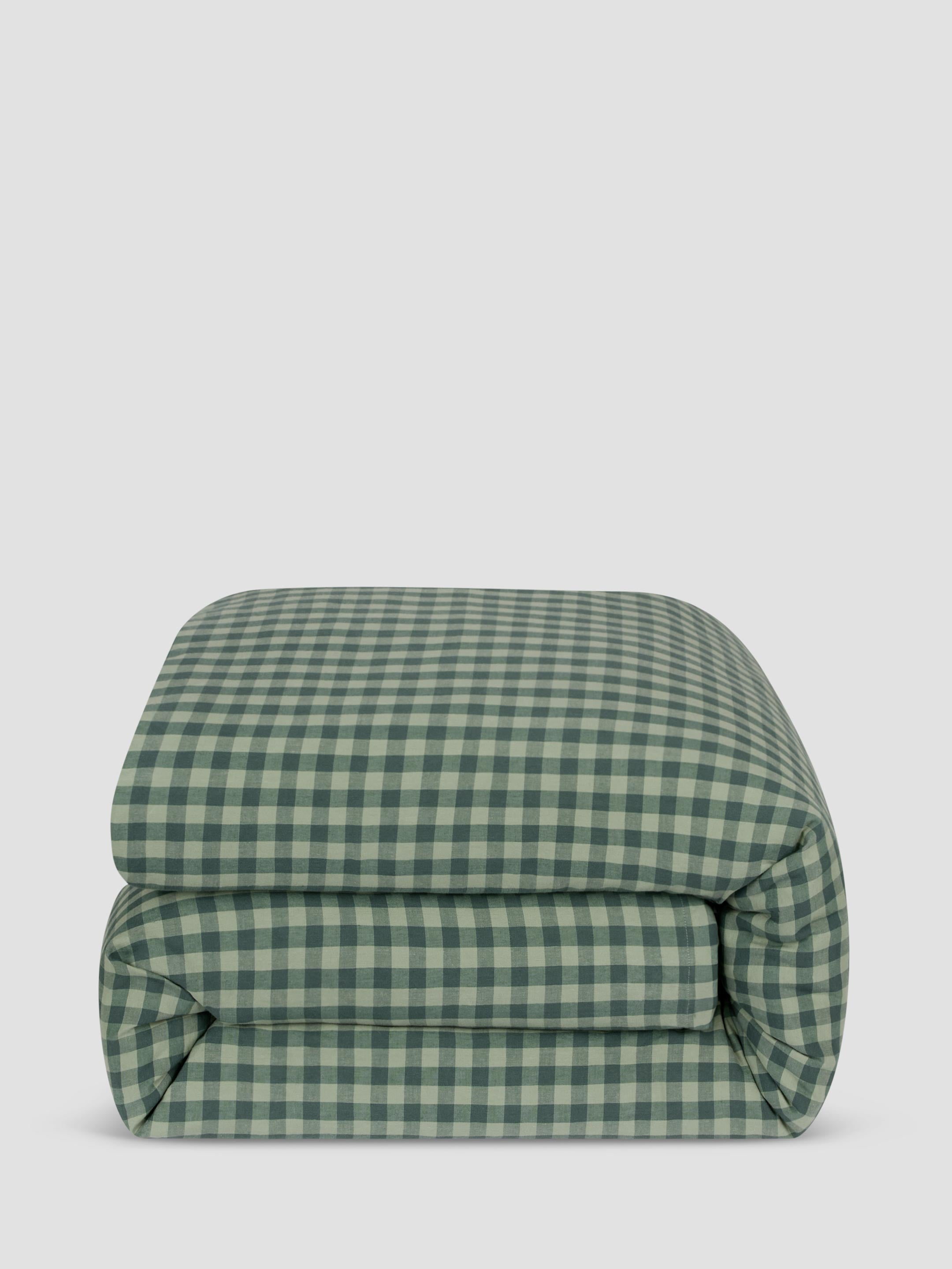 Pine Green Gingham Linen Blend Duvet Cover - Image 2