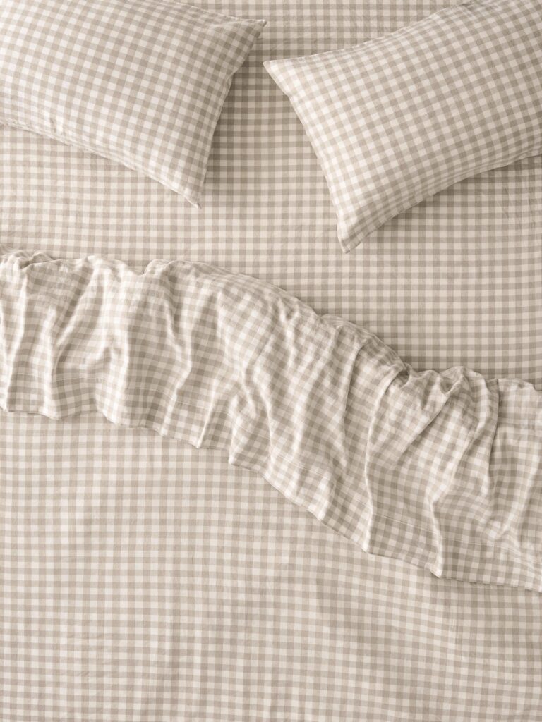 Oatmeal Gingham Linen Blend Duvet Cover
