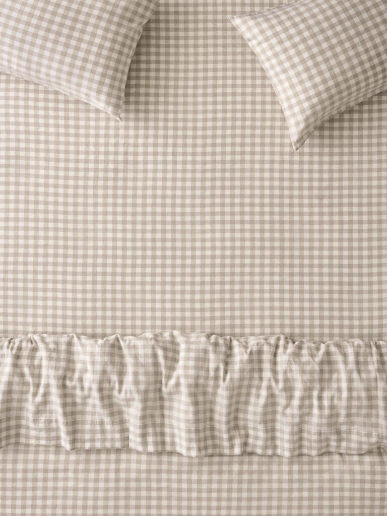 Oatmeal Gingham Linen Blend Fitted Sheet
