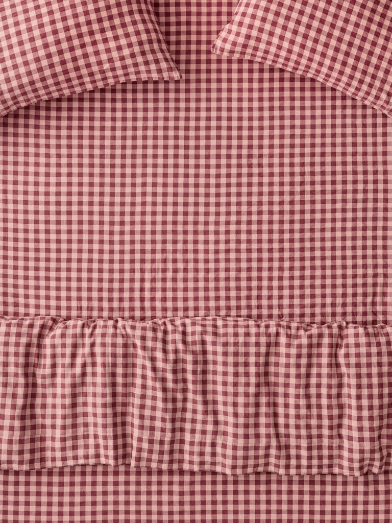 Rhubarb Gingham Linen Blend Fitted Sheet