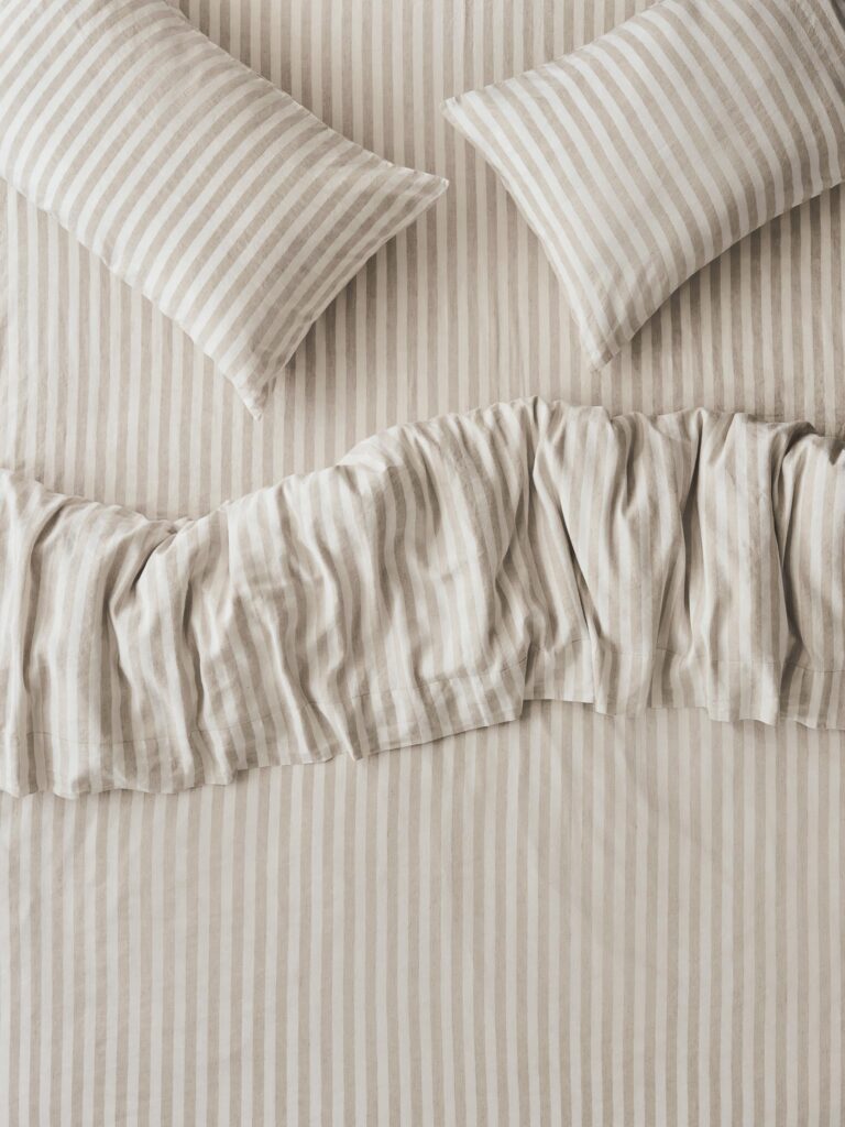 Oatmeal Striped Linen Blend Duvet Cover