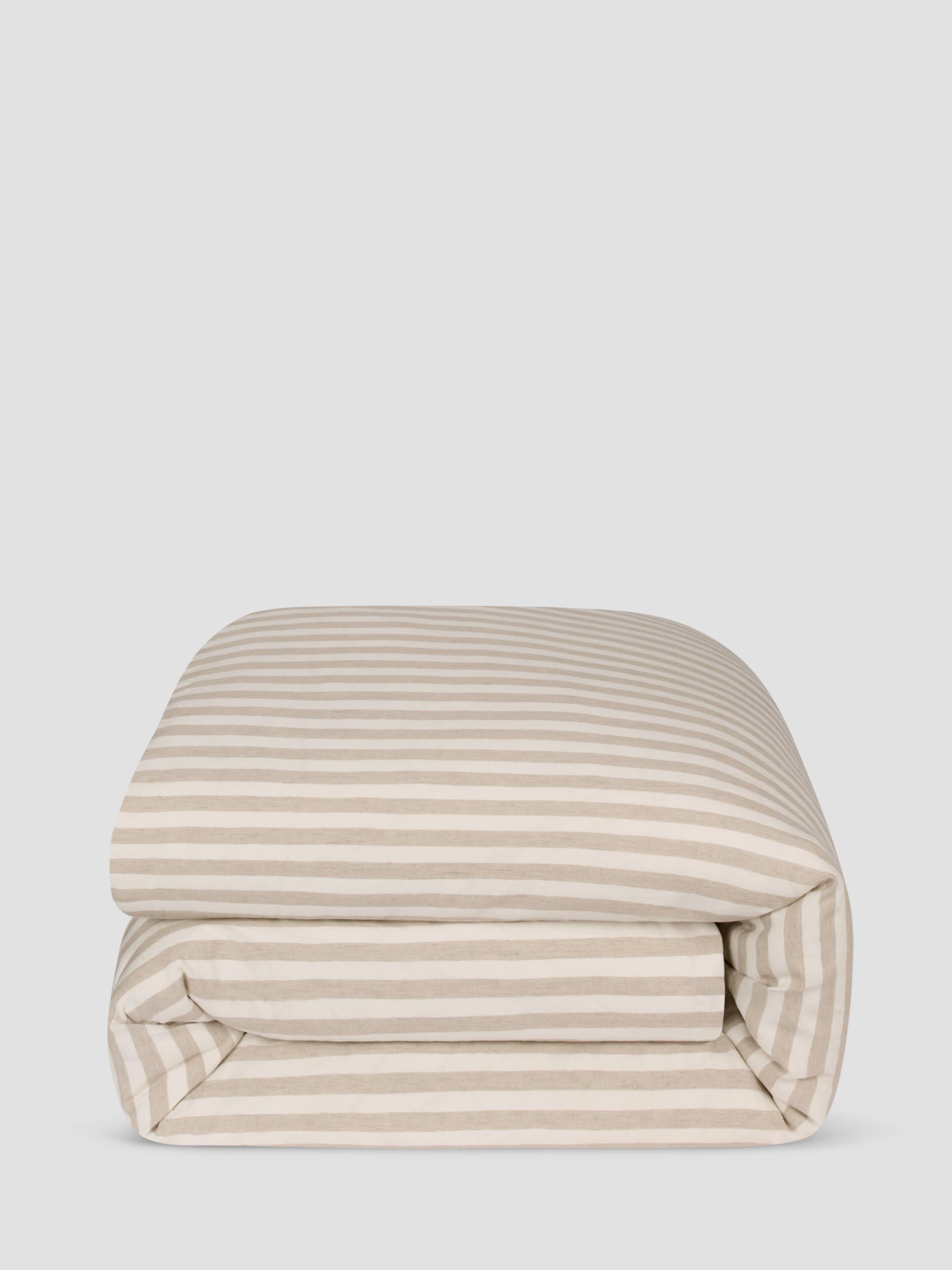 Oatmeal Striped Linen Blend Duvet Cover - Image 3
