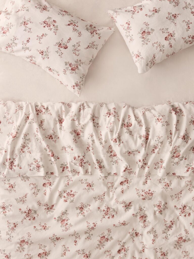 Dusty Pink Floral Linen Blend Duvet Cover