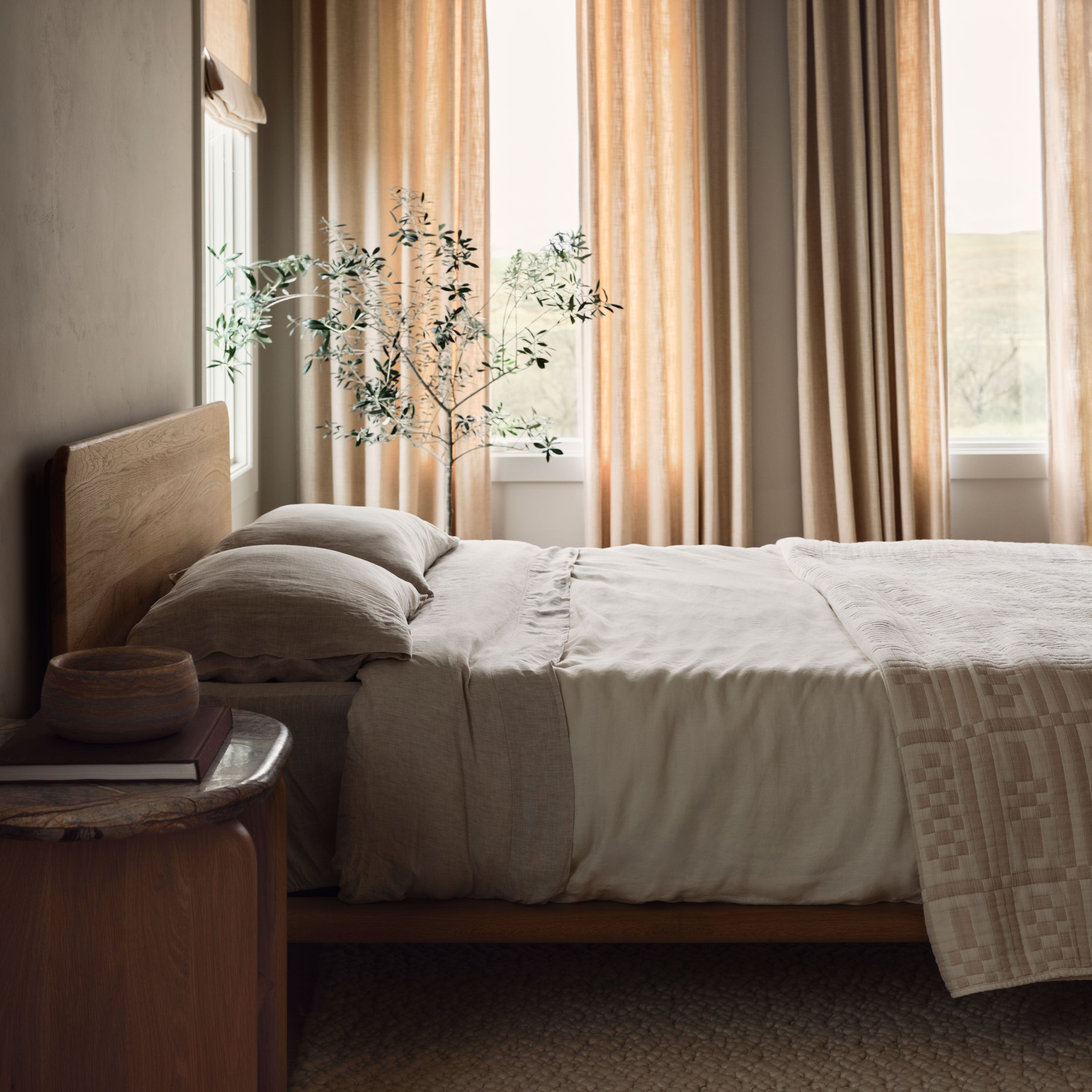 Cotton Bed Quilt in Oat - Image 5