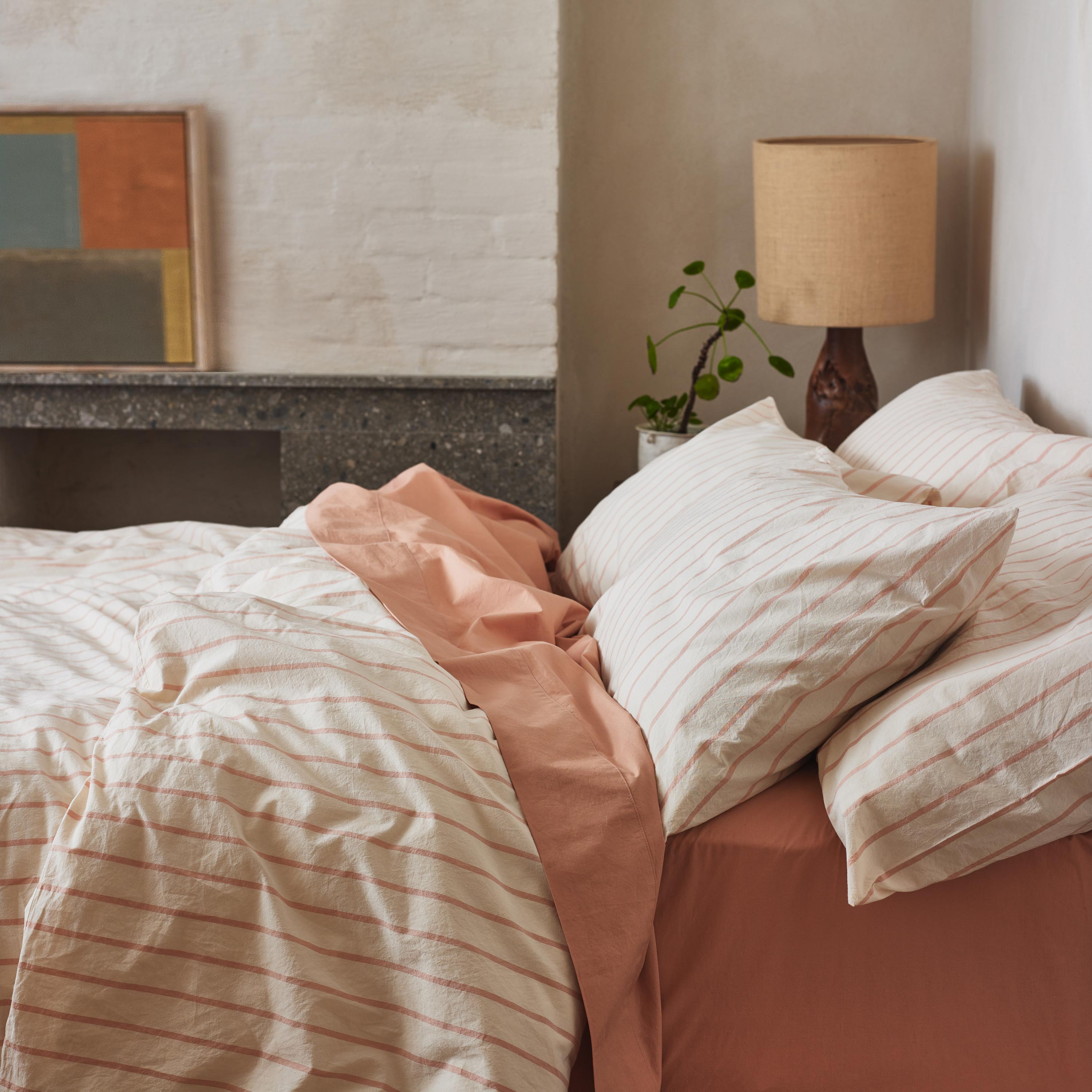 Pink Striped Cotton Duvet Cover - Image 2