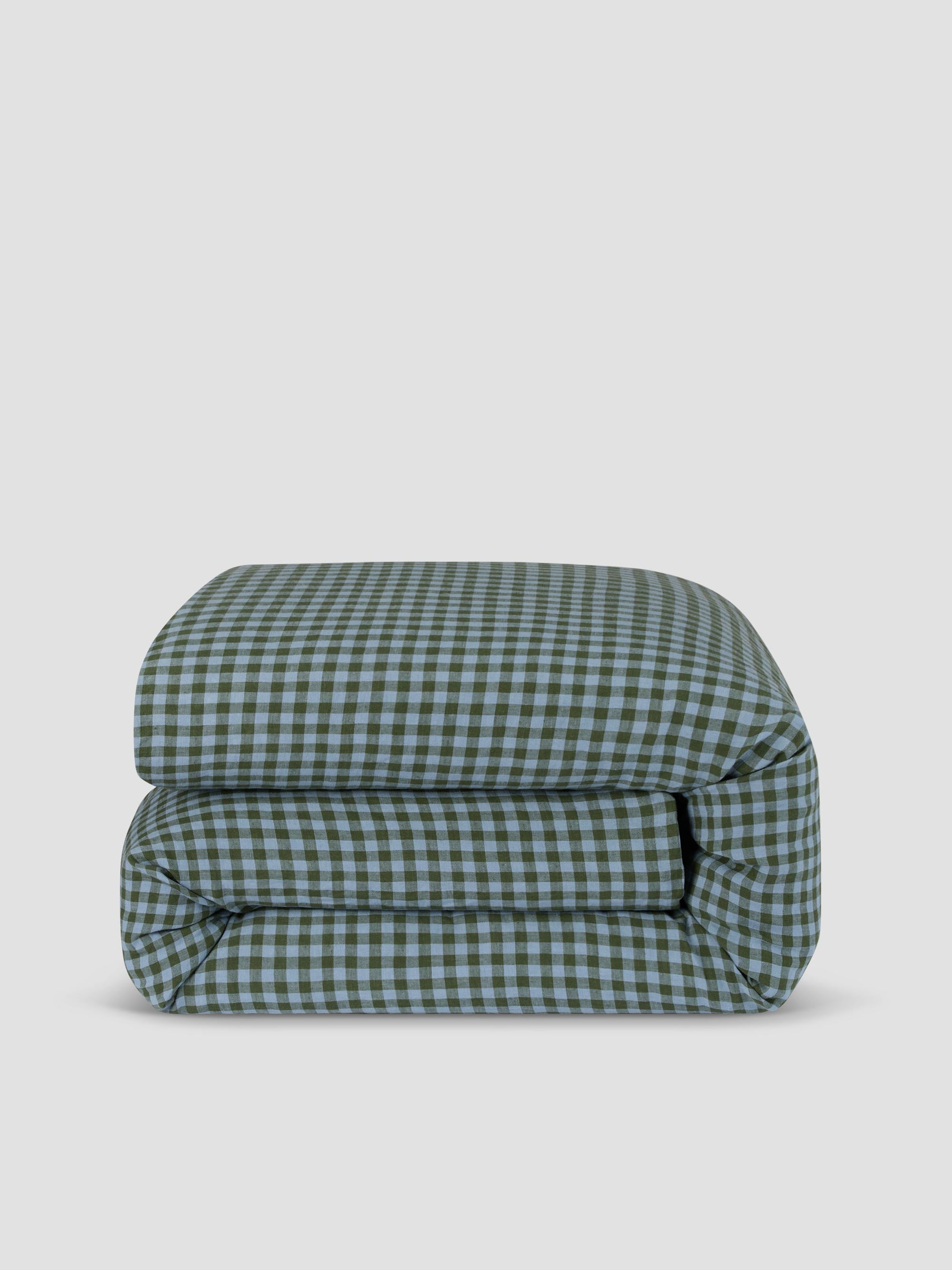 Fern Green Gingham Linen Blend Duvet Cover - Image 3