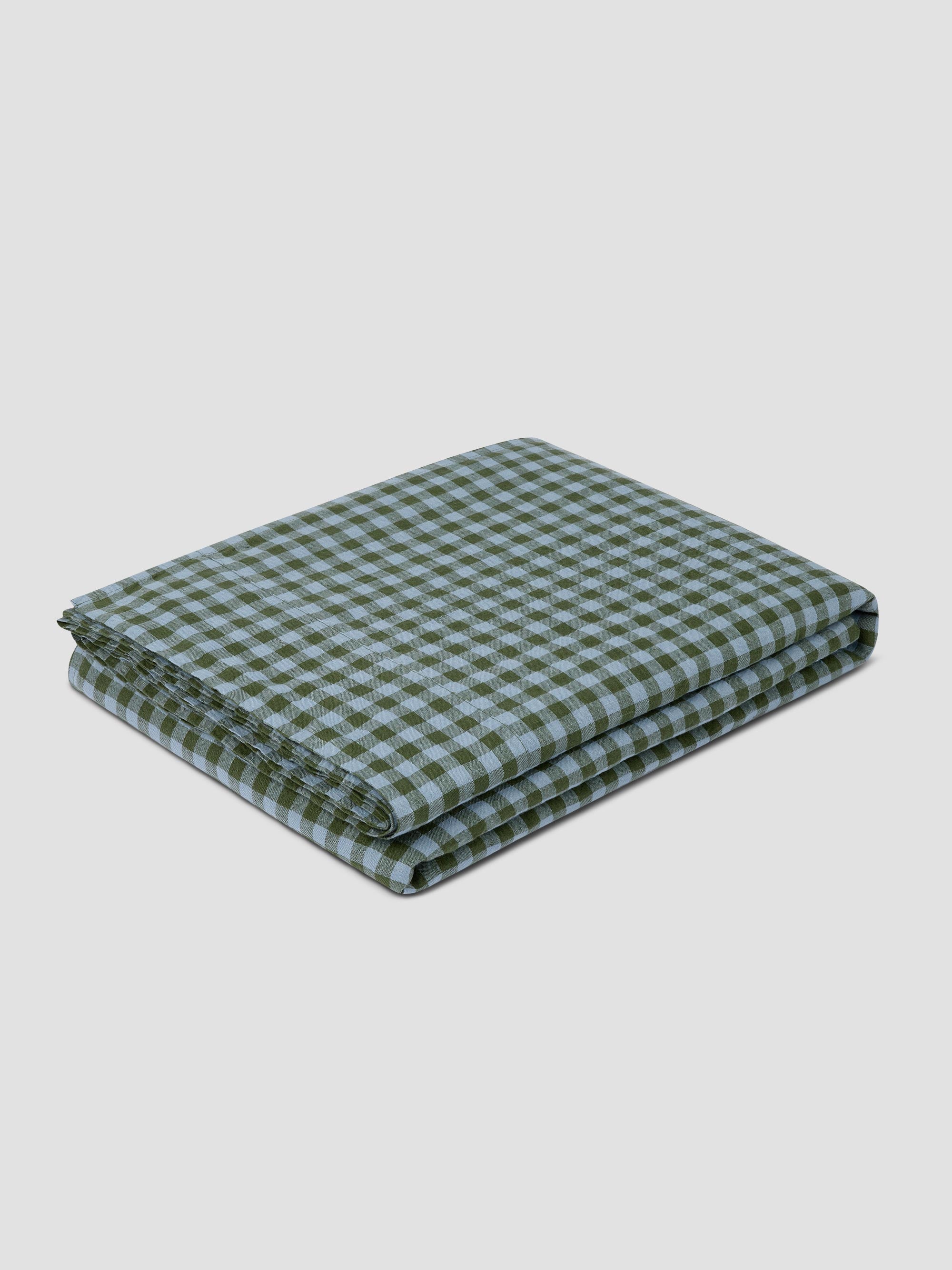 Fern Green Gingham Linen Blend Flat Sheet - Image 2