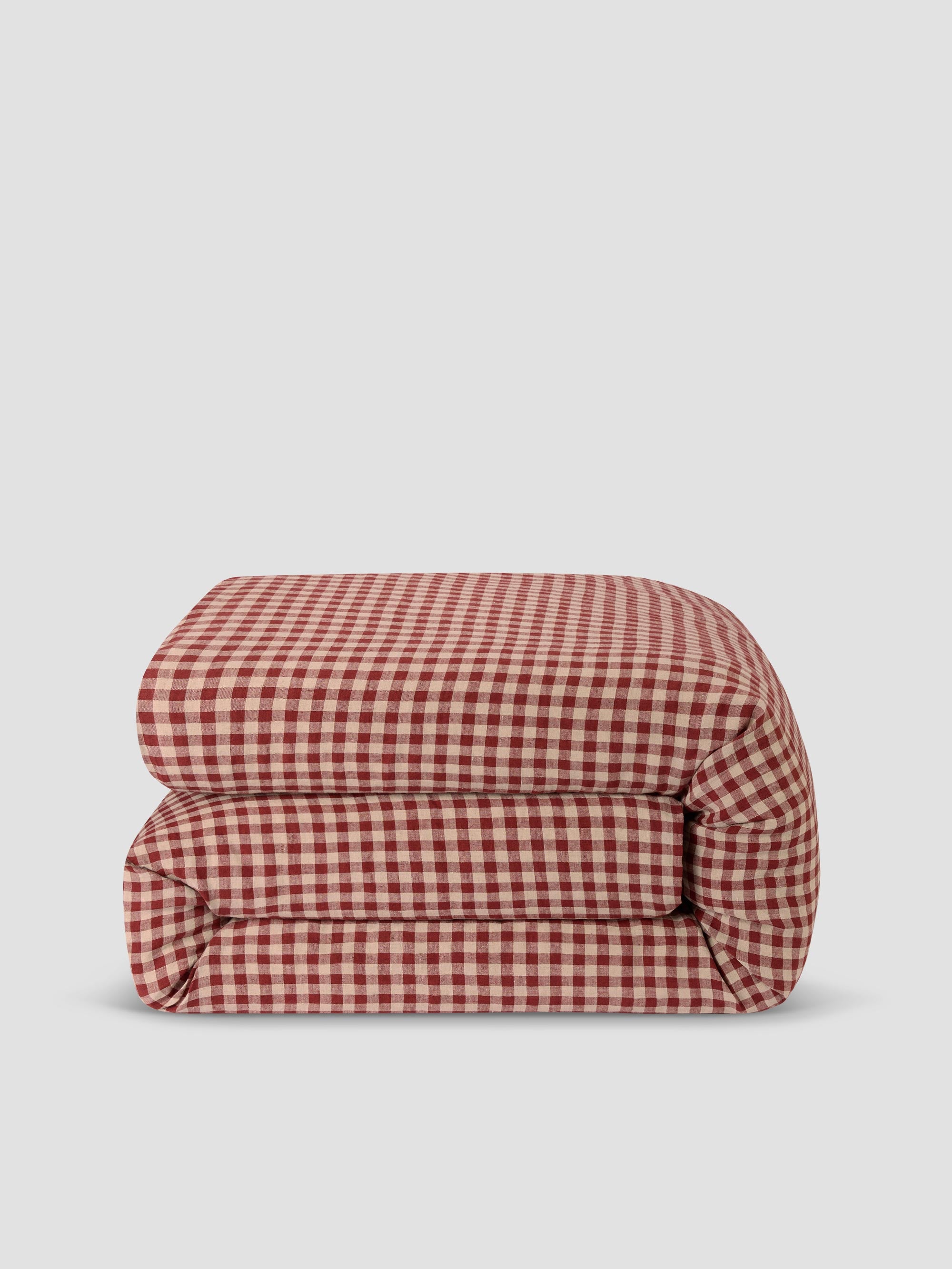 Rhubarb Gingham Linen Blend Duvet Cover Style 2 - Image 3