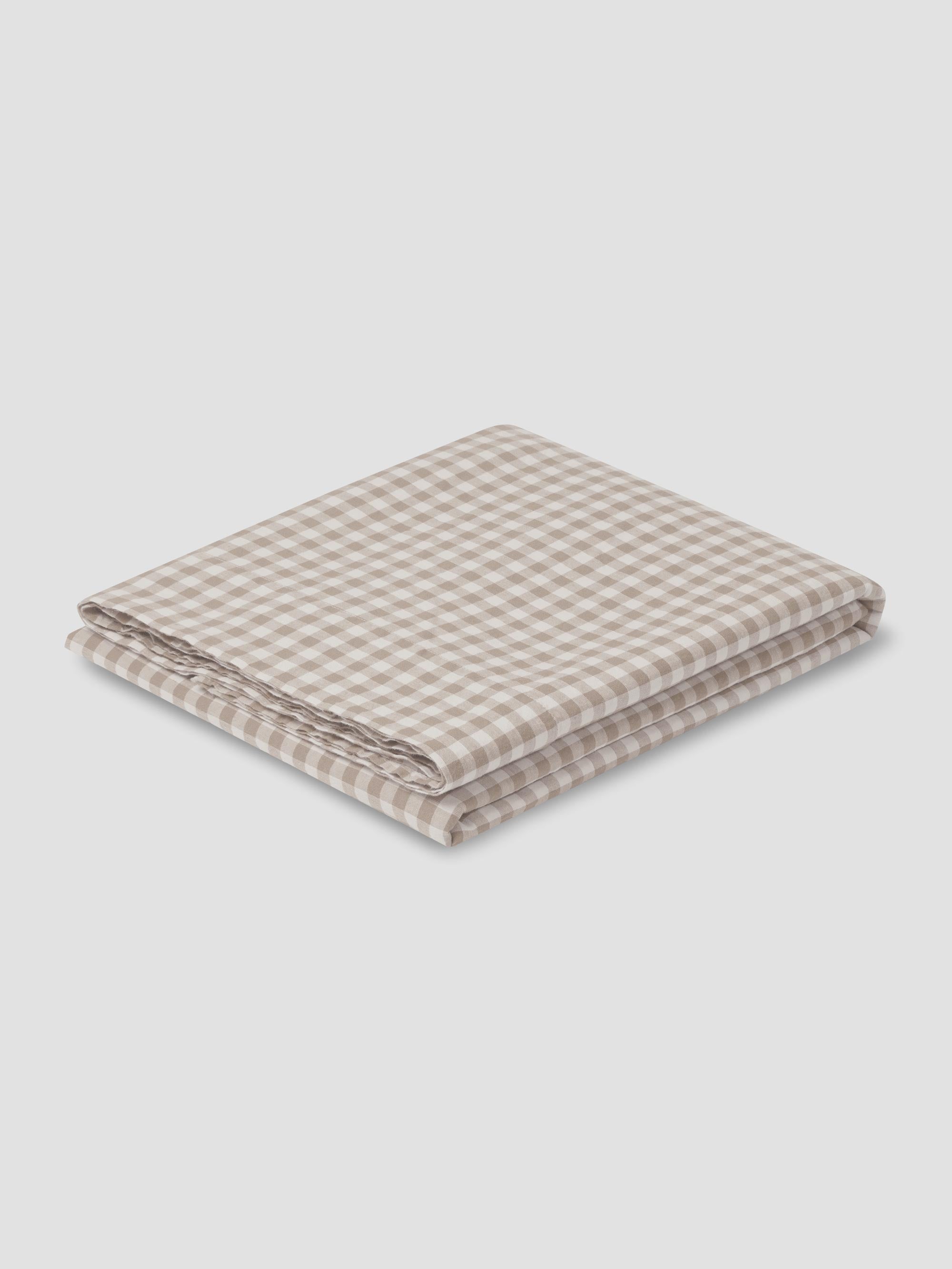 Mushroom Gingham Linen Flat Sheet - Image 2