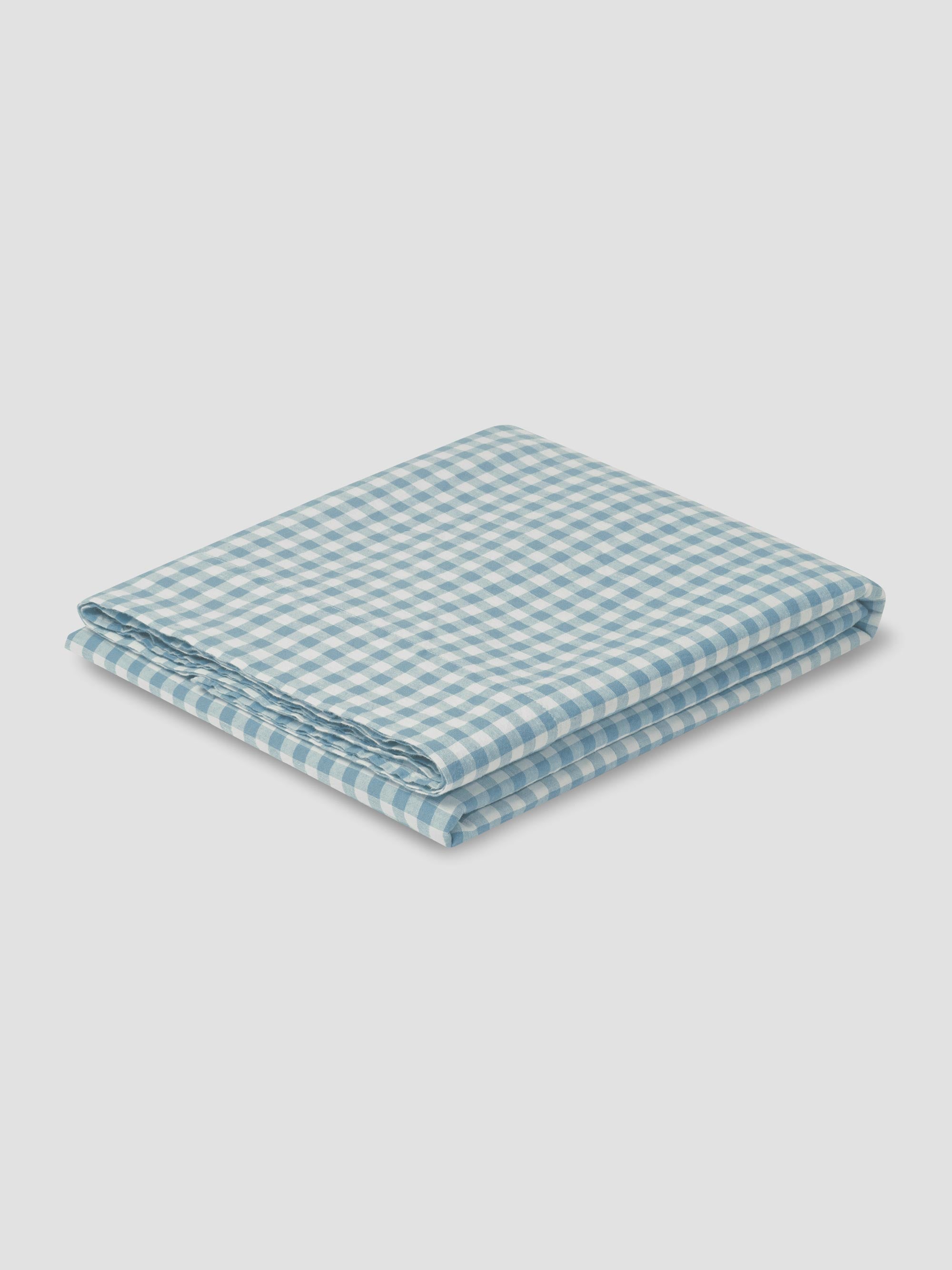 Warm Blue Gingham Linen Flat Sheet - Image 2