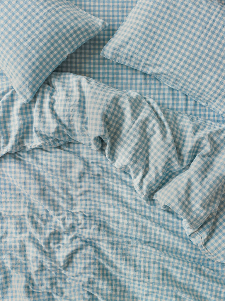 Warm Blue Gingham Linen Duvet Cover