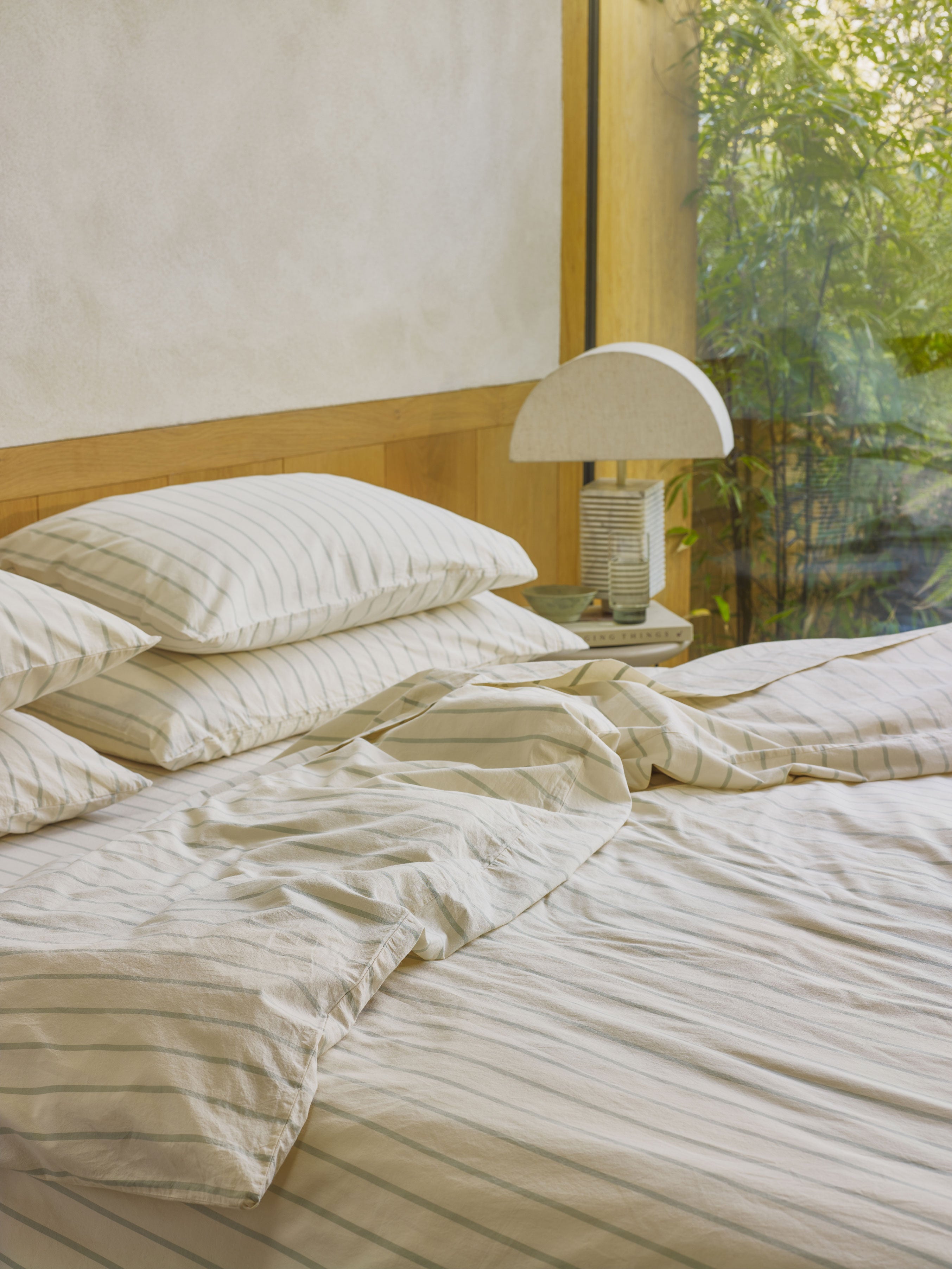 Mellow Green Striped Cotton Duvet Cover - Image 2