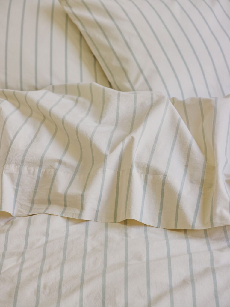 Mellow Green Striped Cotton Flat Sheet