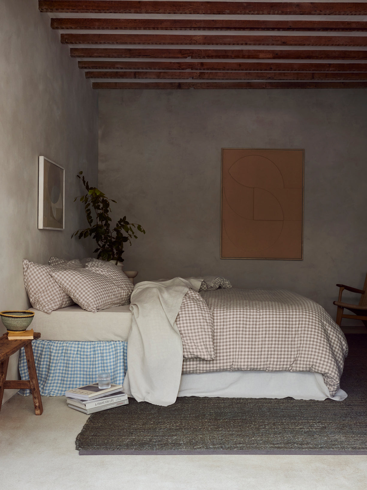 Mushroom Gingham Linen Blend Duvet Cover - Image 2