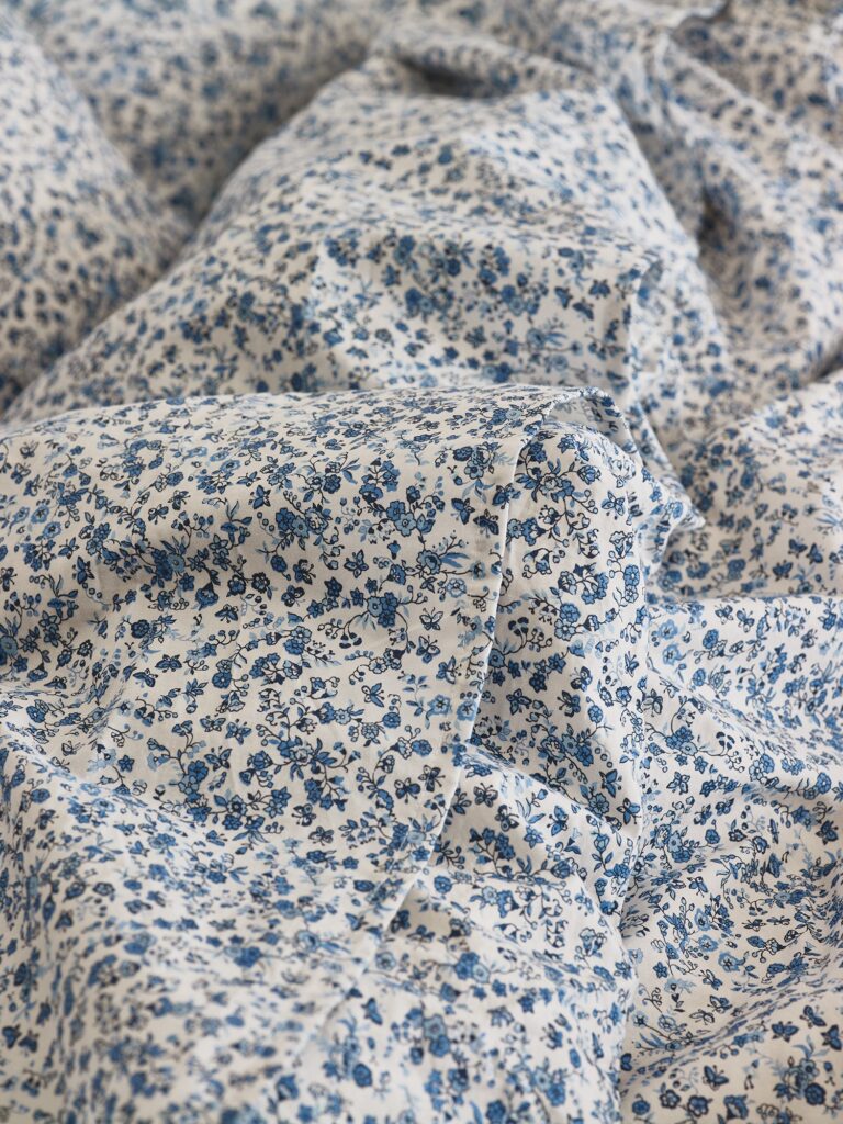 Blue Floral Cotton Flat Sheet