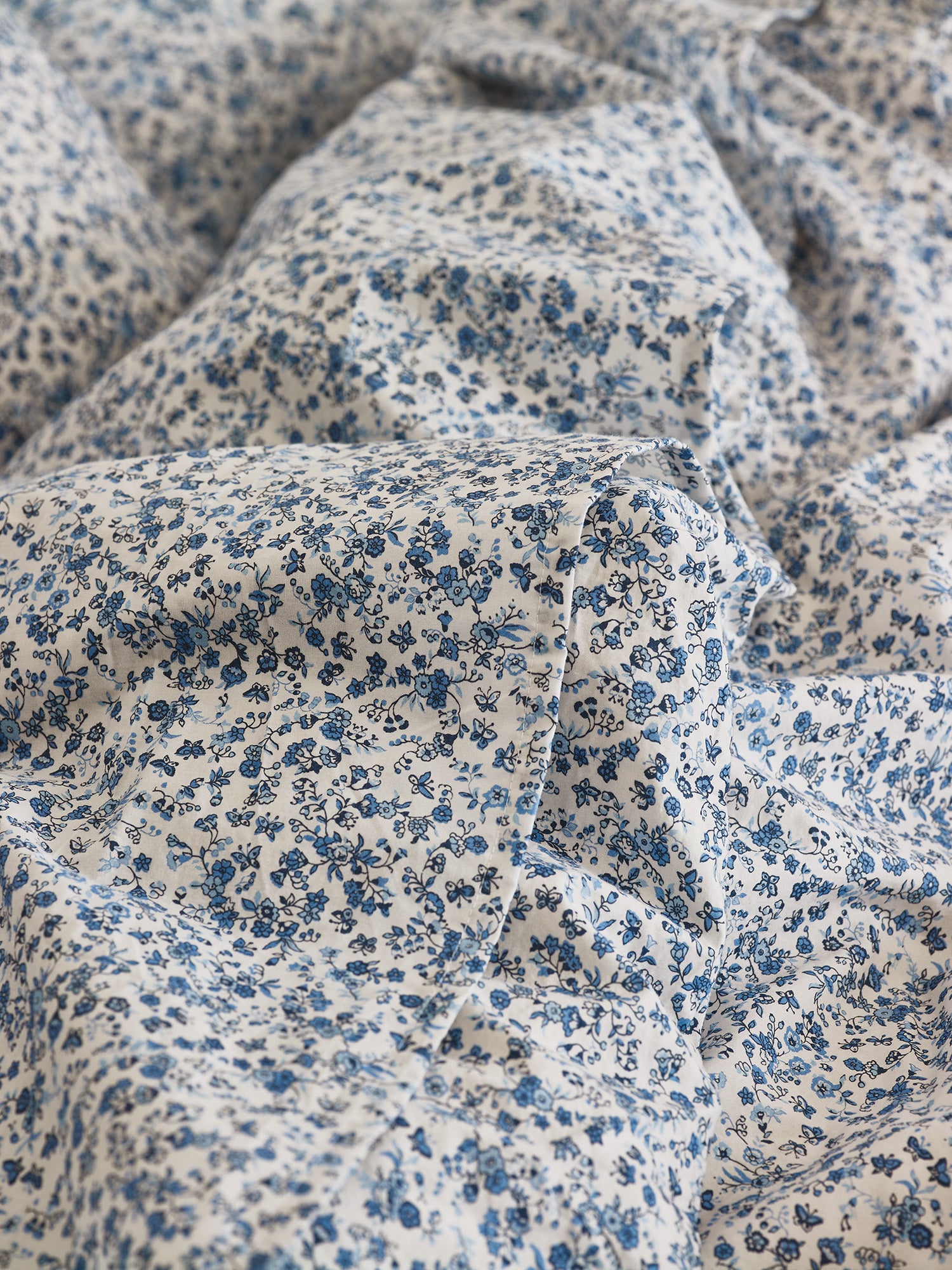 Blue Floral Cotton Flat Sheet