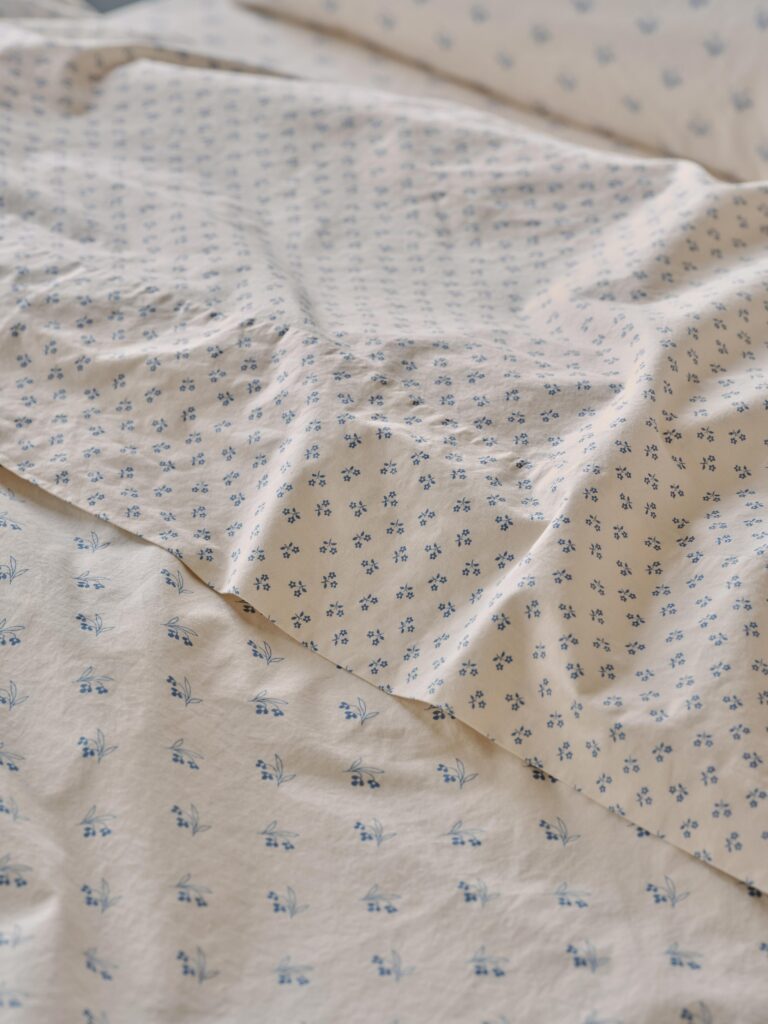 Blue Floral Cotton Flat Sheet Style 2
