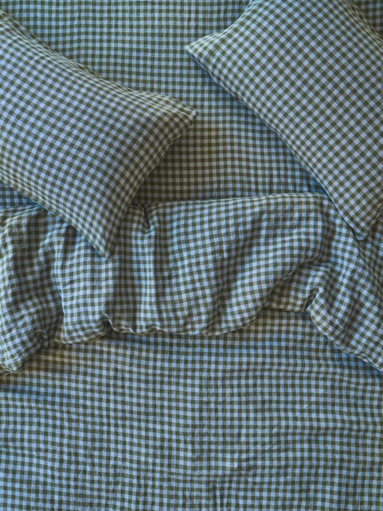Fern Green Gingham Linen Blend Duvet Cover