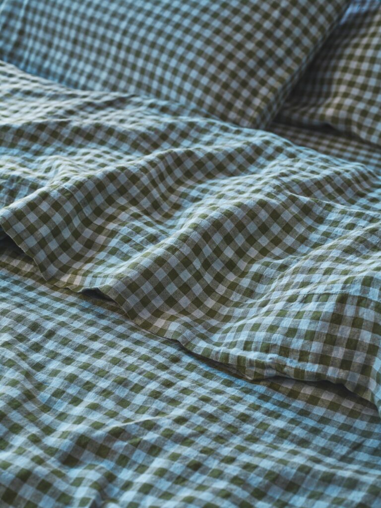 Fern Green Gingham Linen Blend Flat Sheet