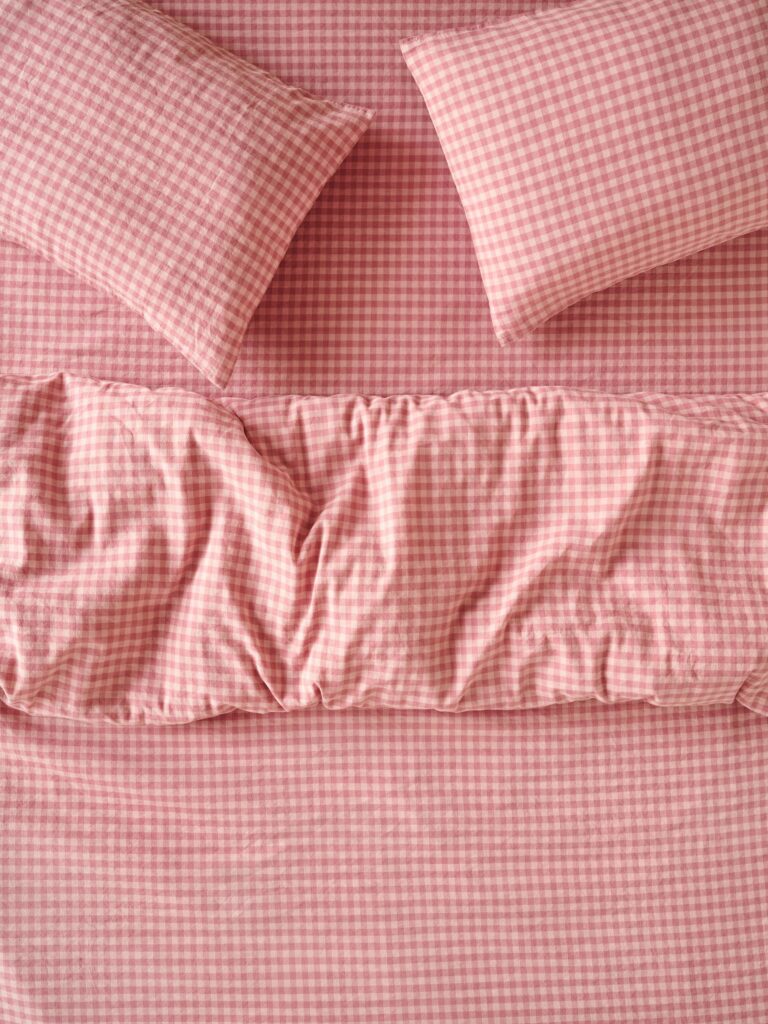 Dusty Pink Gingham Linen Blend Duvet Cover
