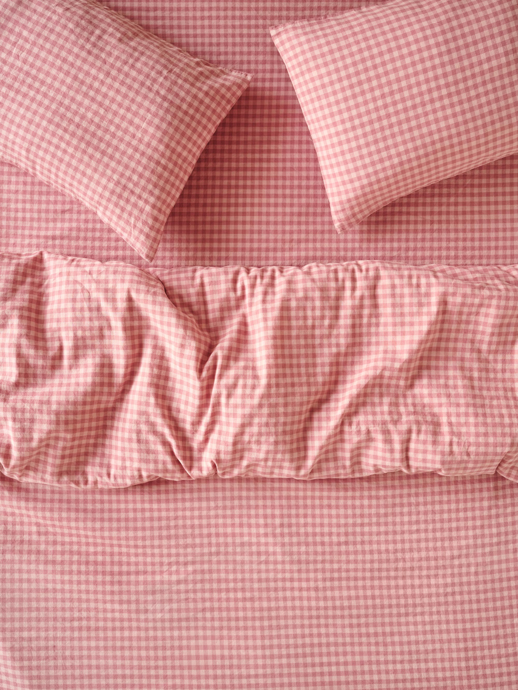 Dusty Pink Gingham Linen Blend Duvet Cover