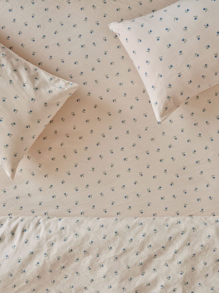 Dusk Blue Floral Linen Blend Fitted Sheet