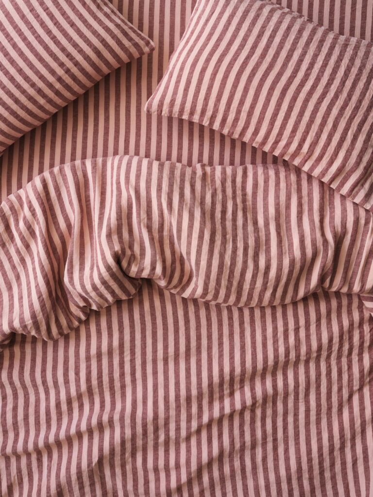 Rhubarb Striped Linen Blend Duvet Cover