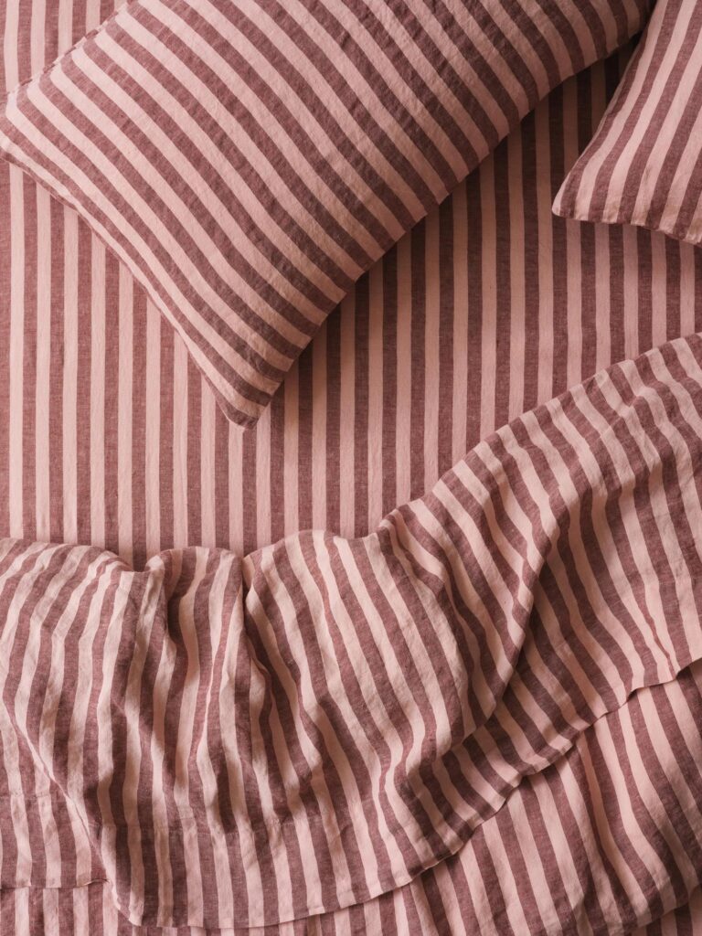Rhubarb Striped Linen Blend Fitted Sheet