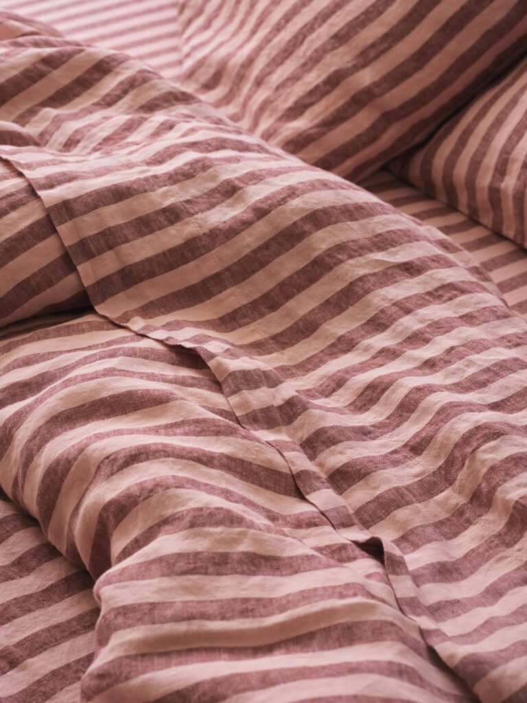 Rhubarb Striped Linen Flat Sheet