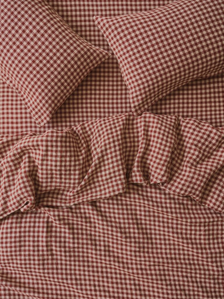Rhubarb Gingham Linen Blend Duvet Cover Style 2