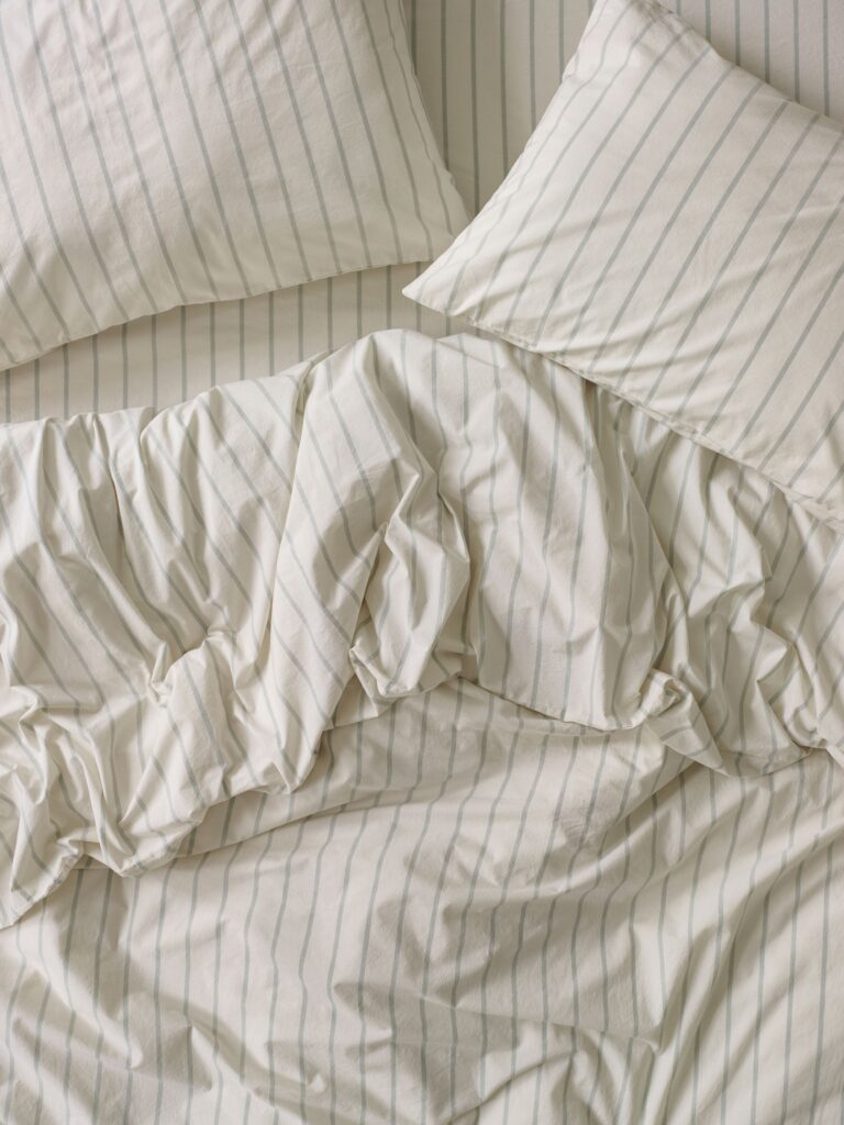Mellow Green Striped Cotton Duvet Cover