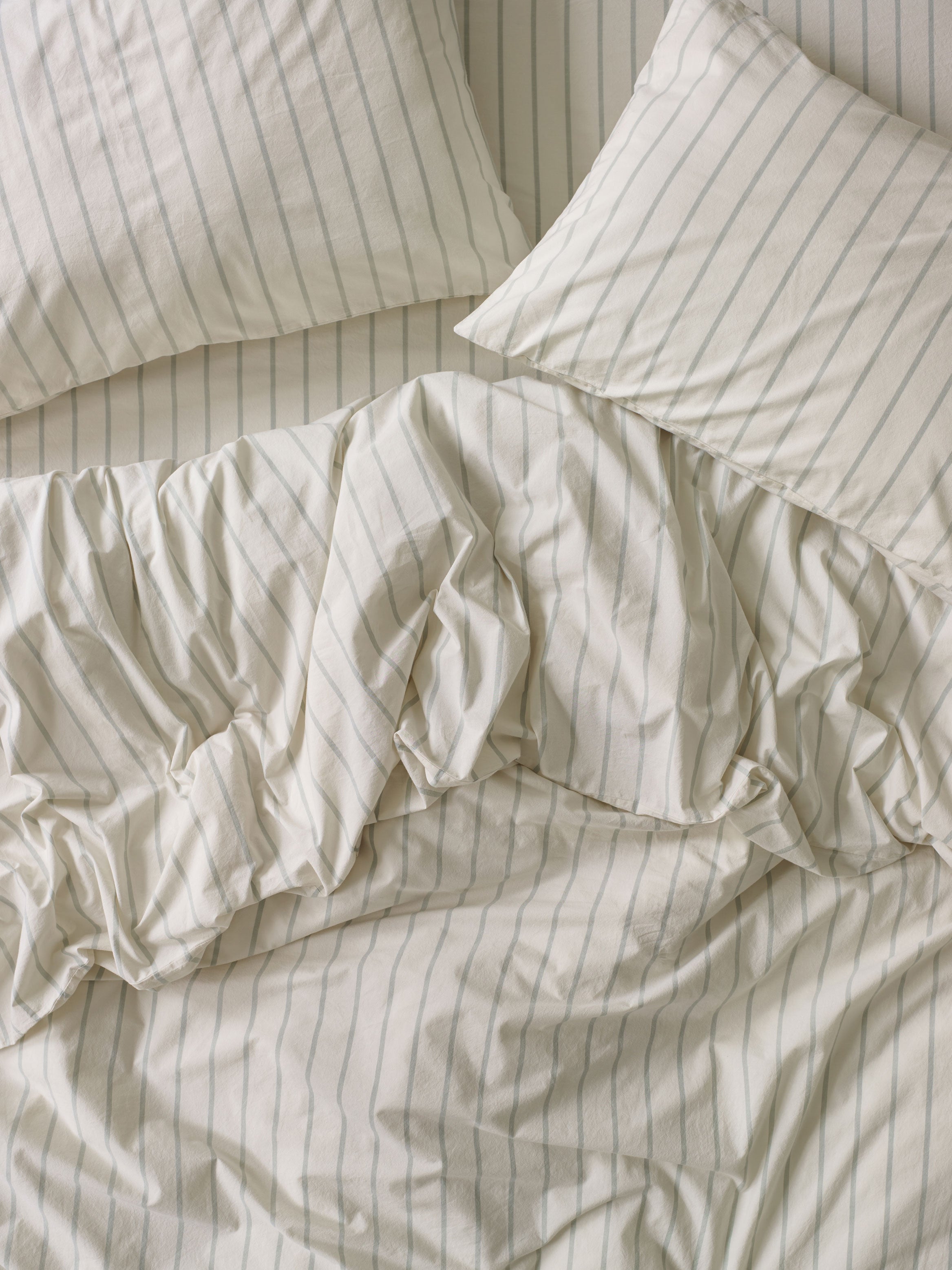 Mellow Green Striped Cotton Duvet Cover