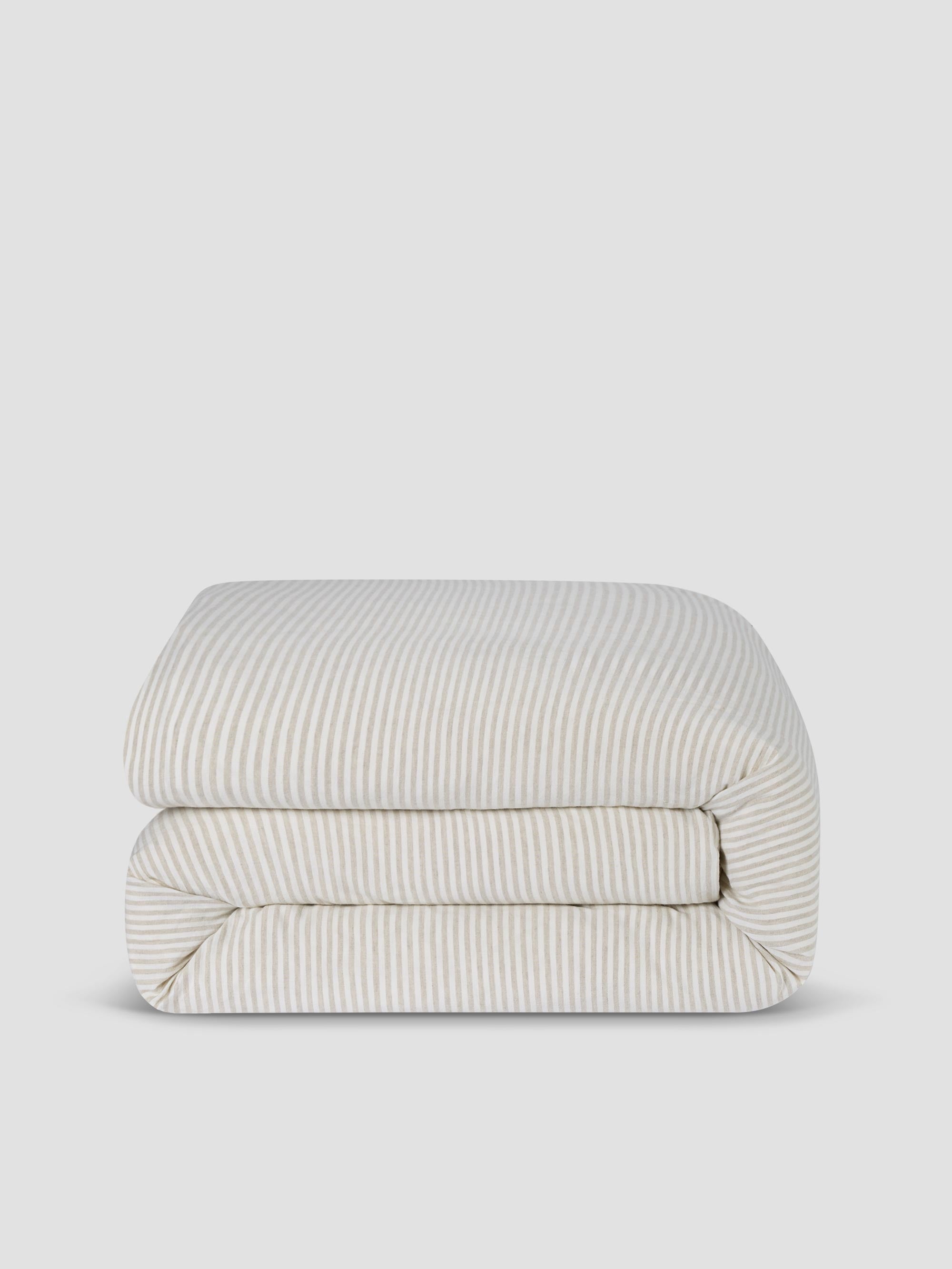 Oatmeal Striped Linen Blend Duvet Cover Style 2 - Image 2