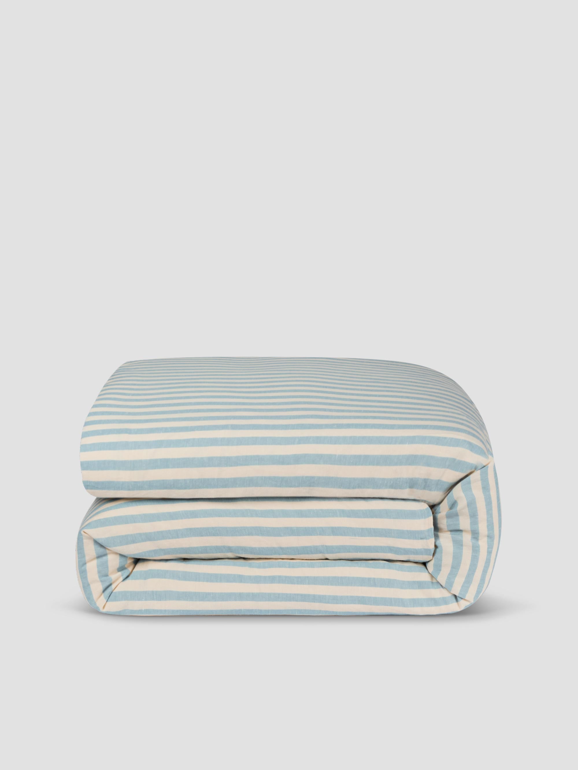 Blue Striped Linen Blend Duvet Cover - Image 3