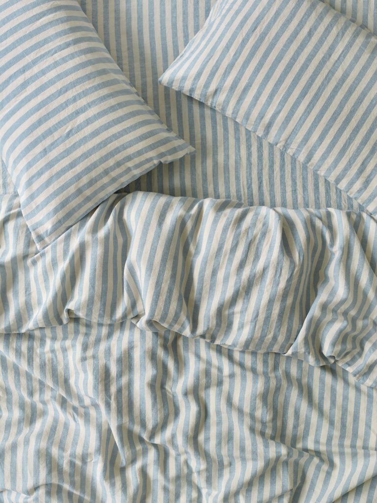 Blue Striped Linen Blend Duvet Cover