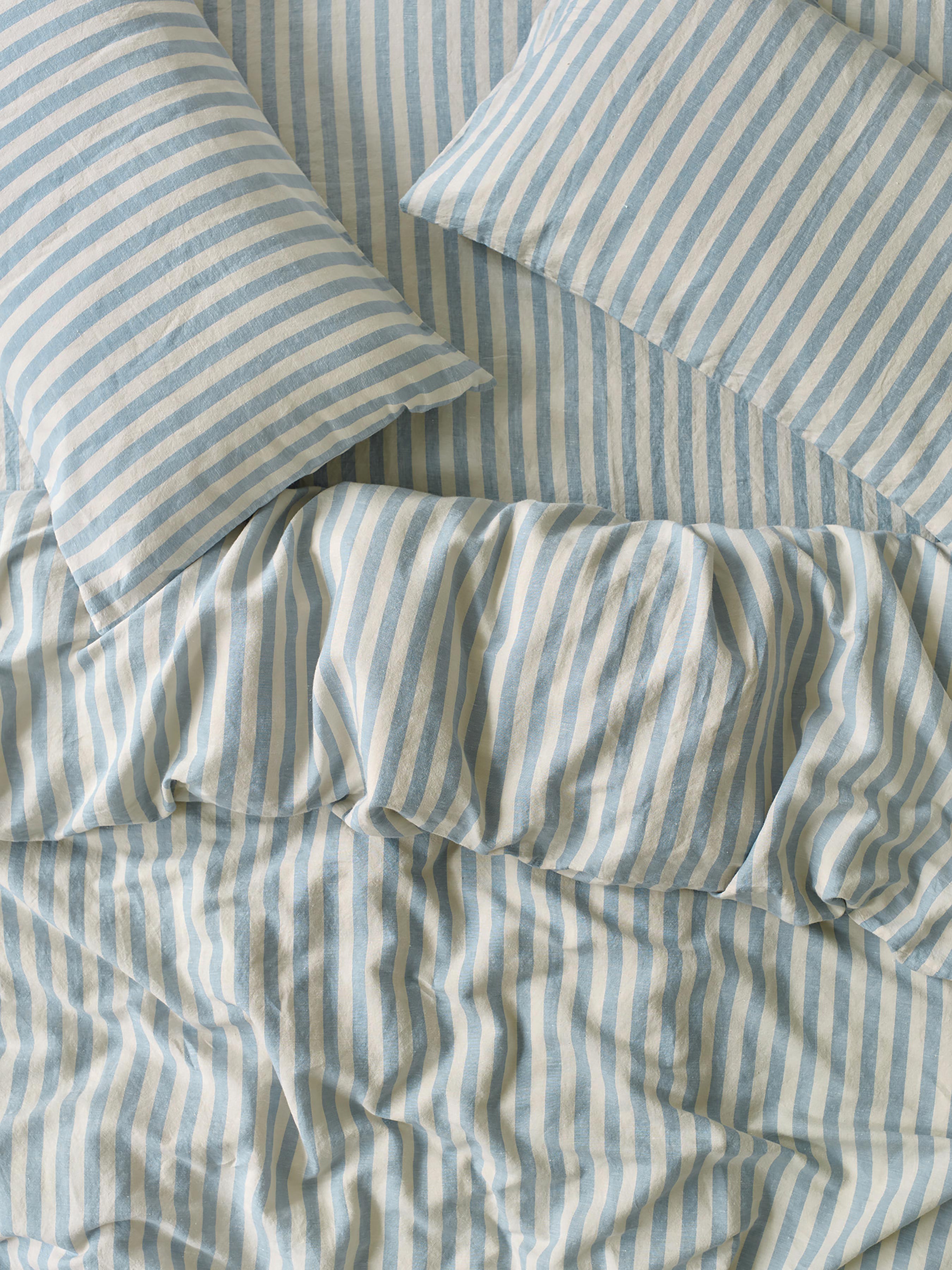 Blue Striped Linen Blend Duvet Cover