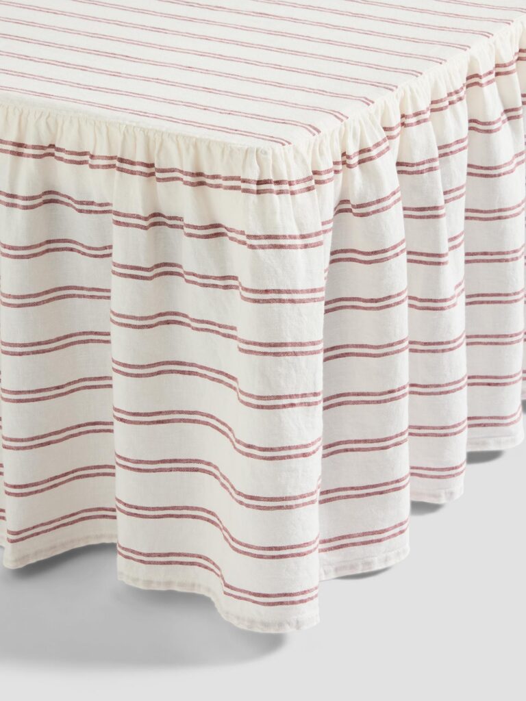 Rhubarb Striped Linen Blend Bed Valance Style 2