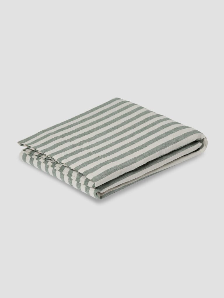 Fern Green Striped Linen Blend Flat Sheet