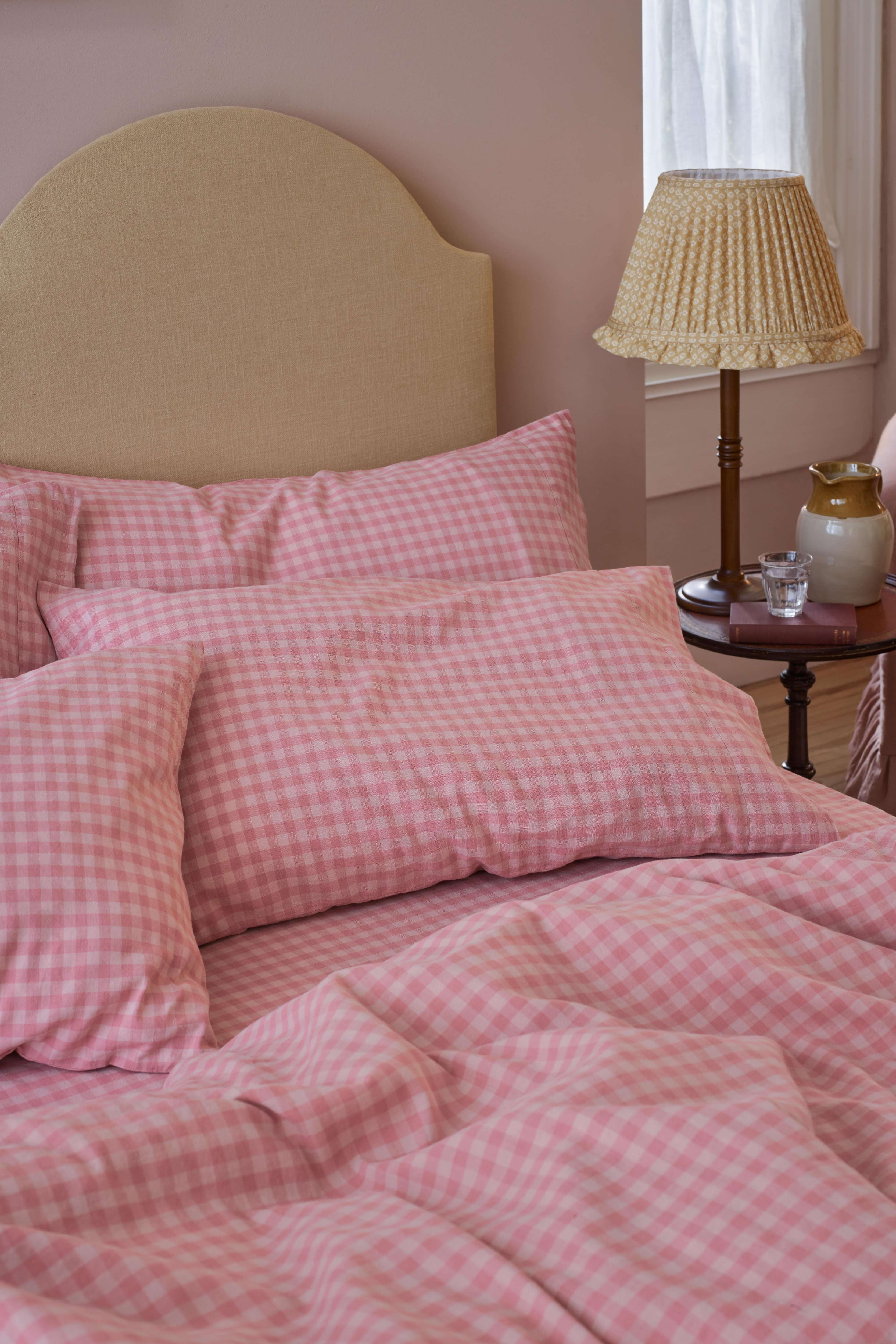 Dusty Pink Gingham Linen Blend Duvet Cover - Image 4