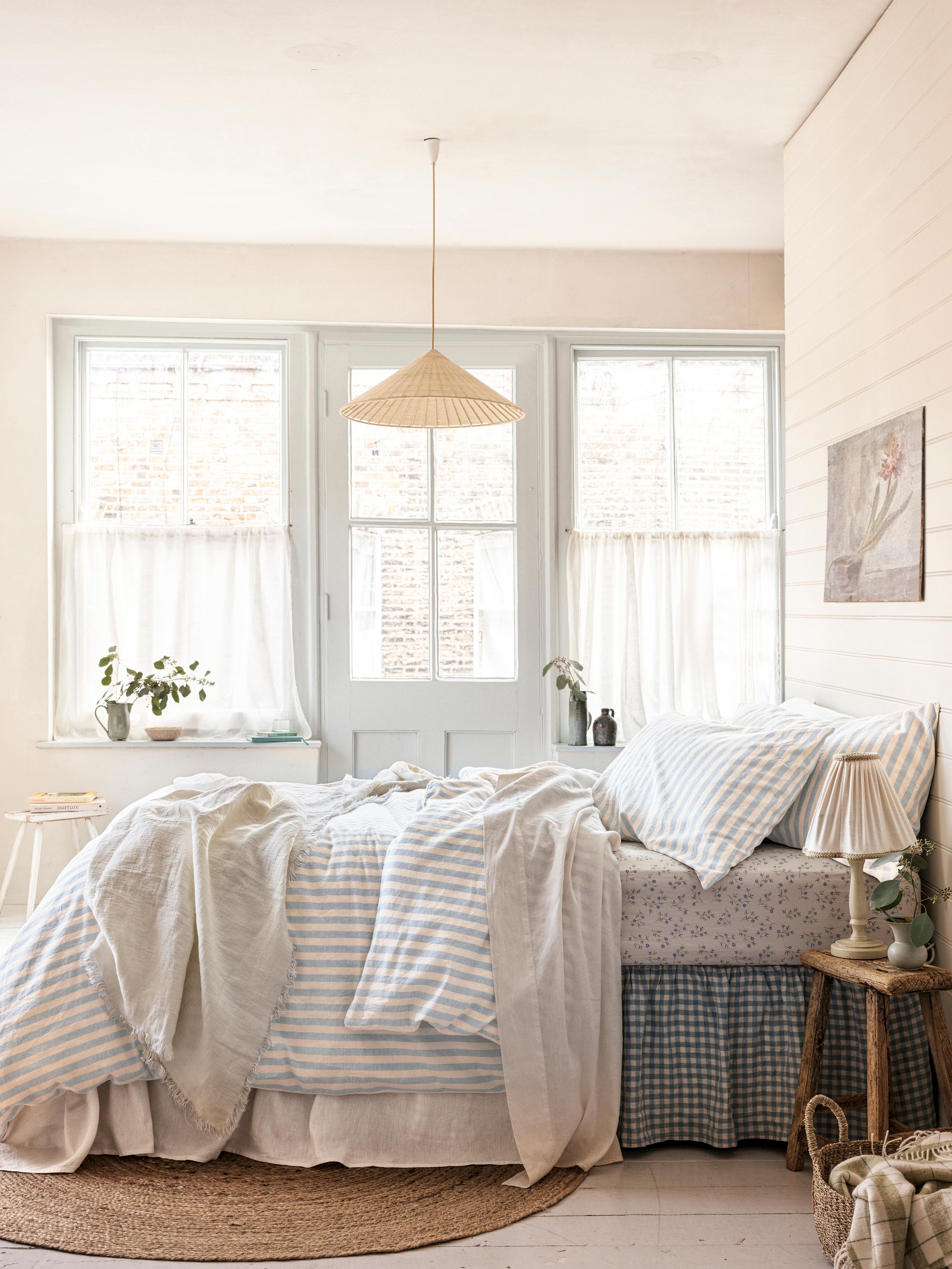 Blue Striped Linen Blend Duvet Cover - Image 2