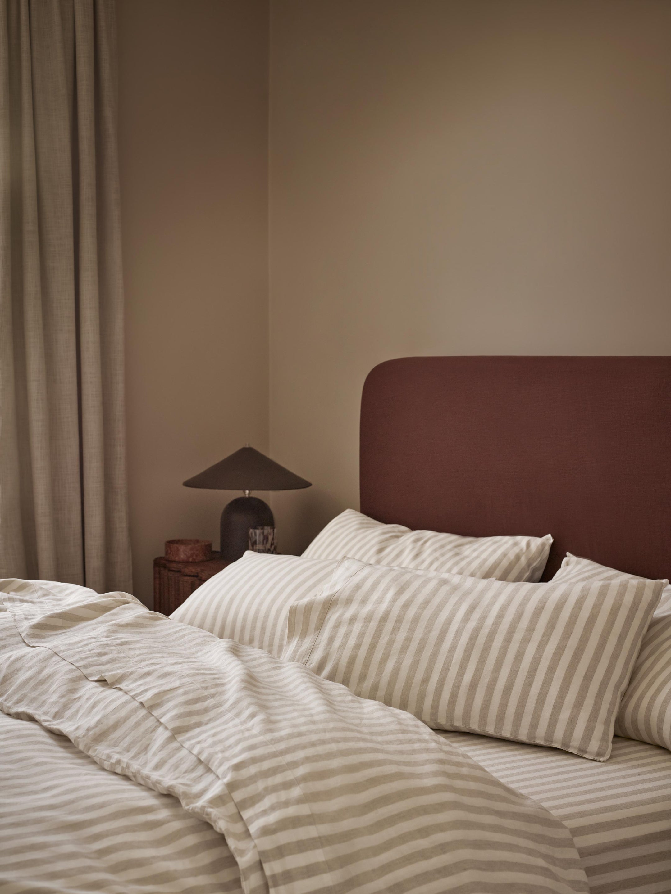 Oatmeal Striped Linen Blend Duvet Cover - Image 2