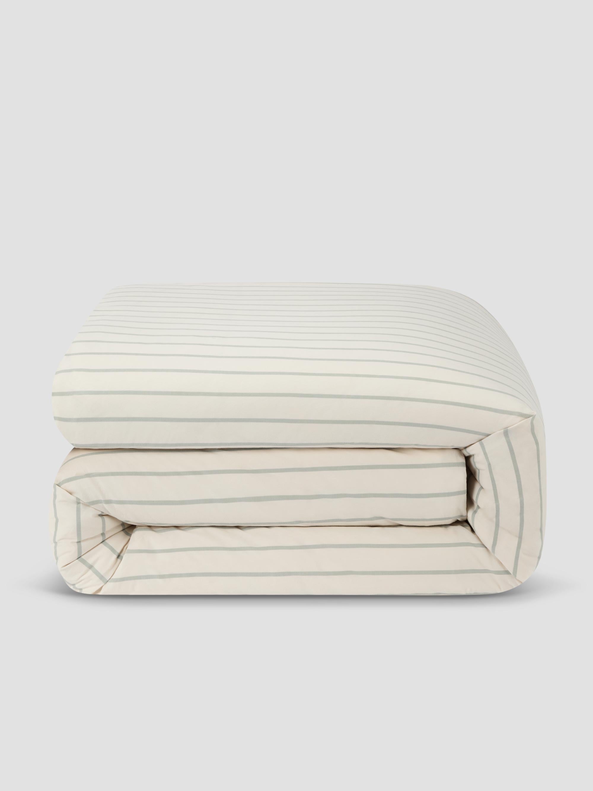 Mellow Green Striped Cotton Duvet Cover - Image 3