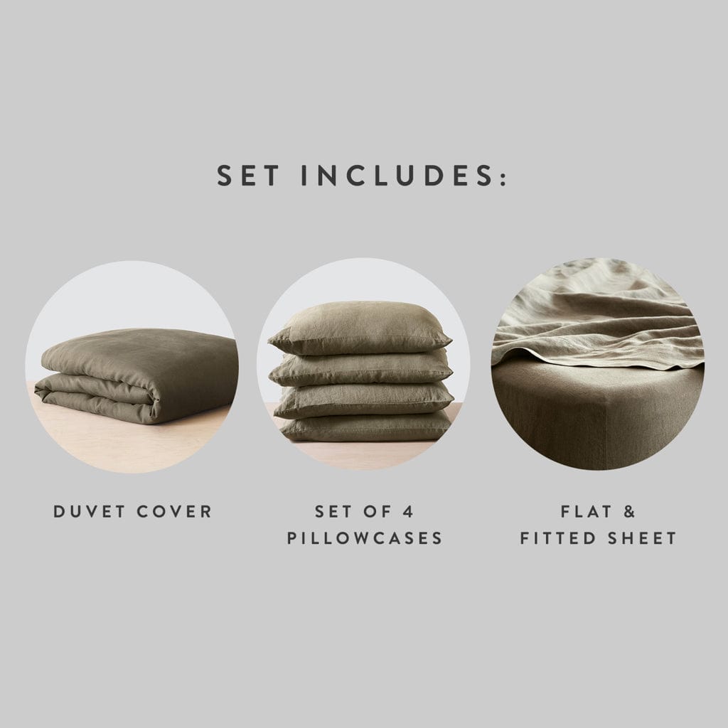 Stonewashed Linen Bedding Bundle in Green - Image 52