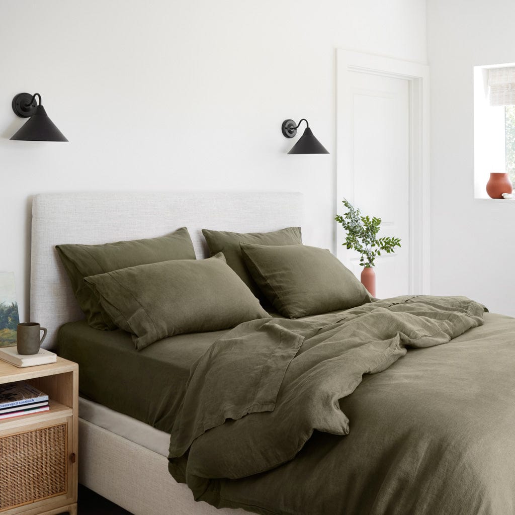 Stonewashed Linen Bedding Bundle in Green - Image 48