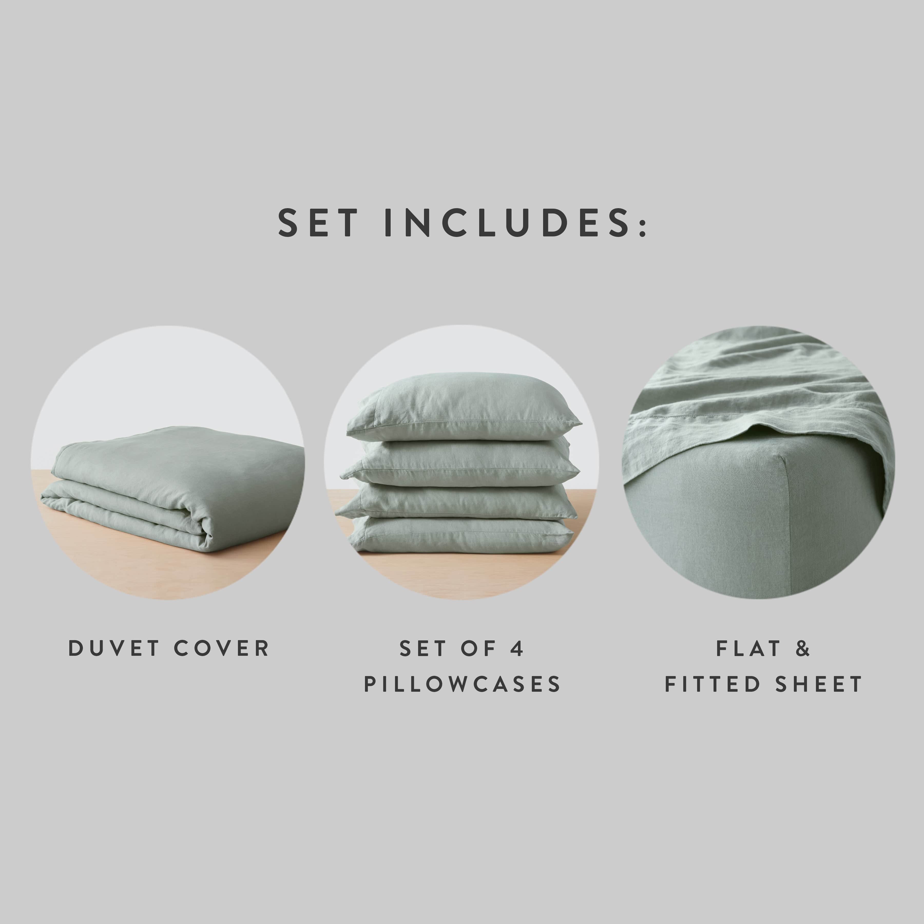 Stonewashed Linen Bedding Bundle in Green - Image 111
